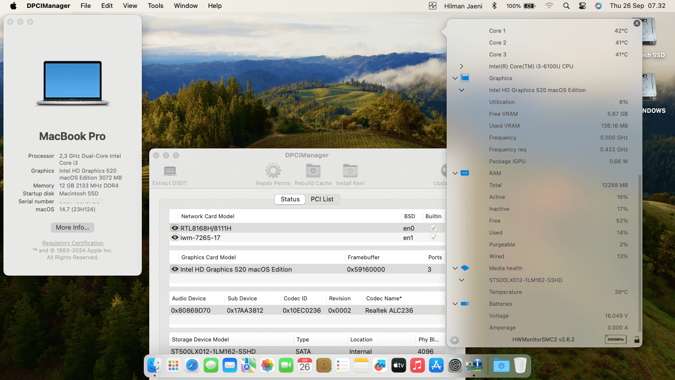 Success Hackintosh macOS Sonoma 14.7 Build 23H124 in Lenovo Ideapad V310-14ISK